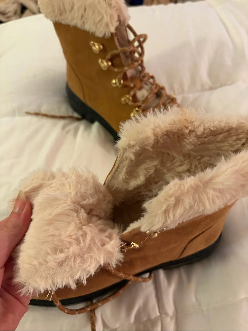 Women's Faux Fur Lined Tan Winter Hiker Boots